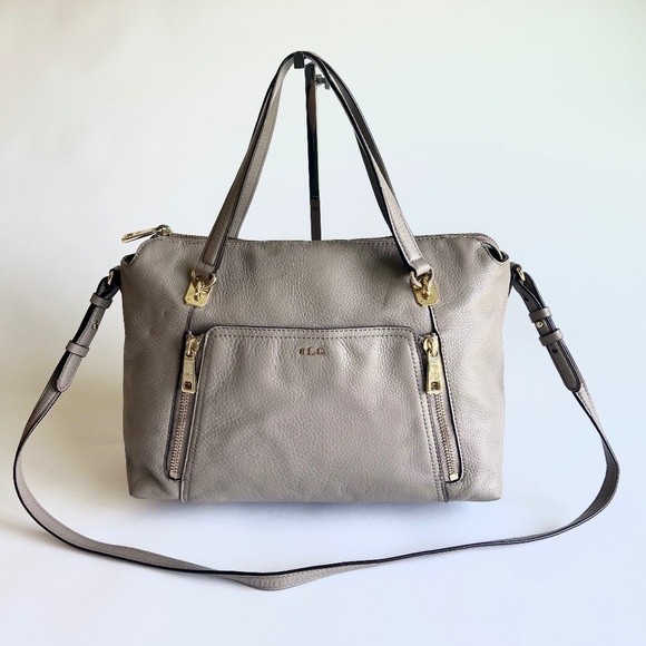 Ralph Lauren Grey Pebble Genuine Leather Handbag Shoulder Bag - Picture 1 of 16